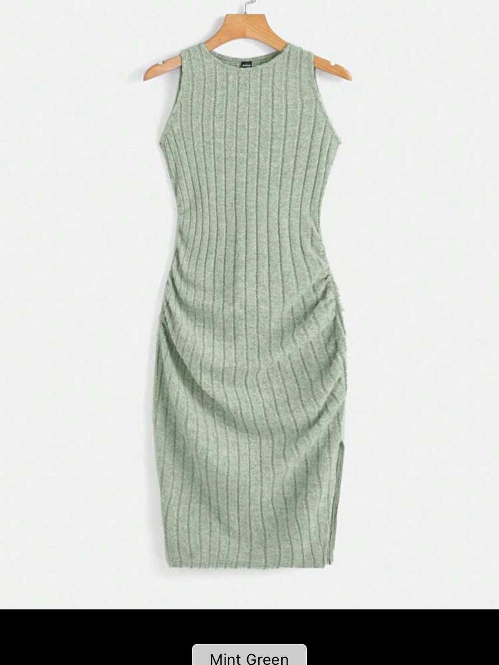 Ribbed Sleeveless Midi Dress in Mint Green, Size Large